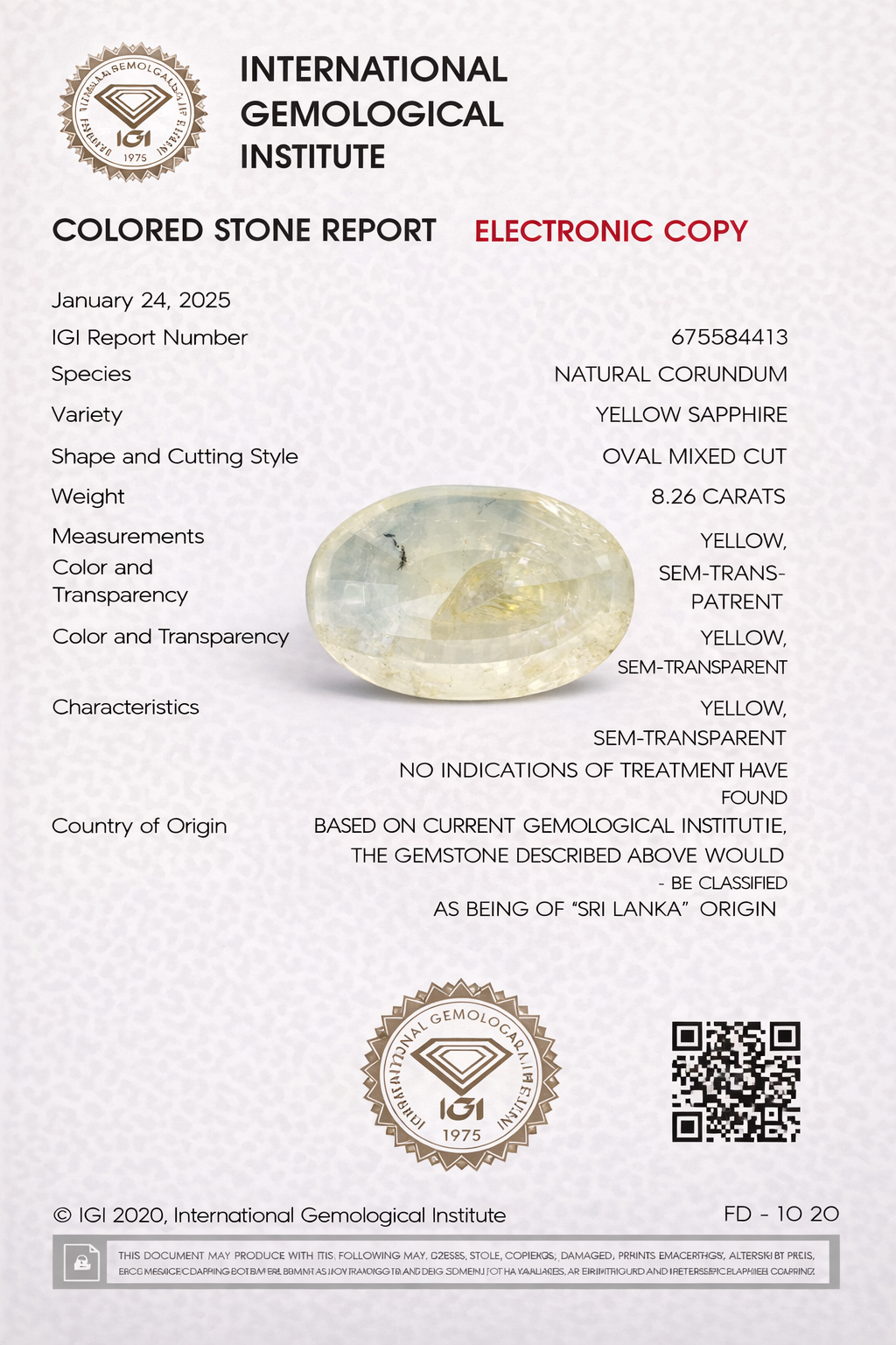 Natural yellow sapphire ( pukhraj )  8.26 Carat ( Sri Lanka Origin )
