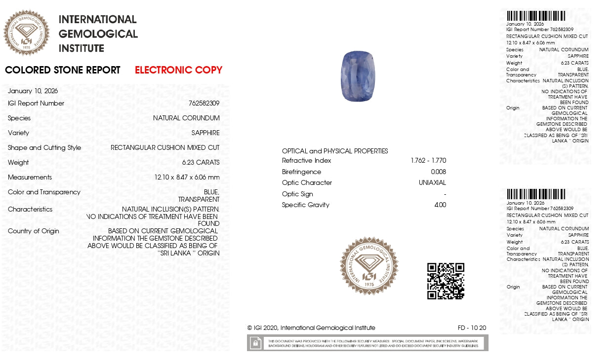 Natural Blue Sapphire (Neelam) 6.23 Caras