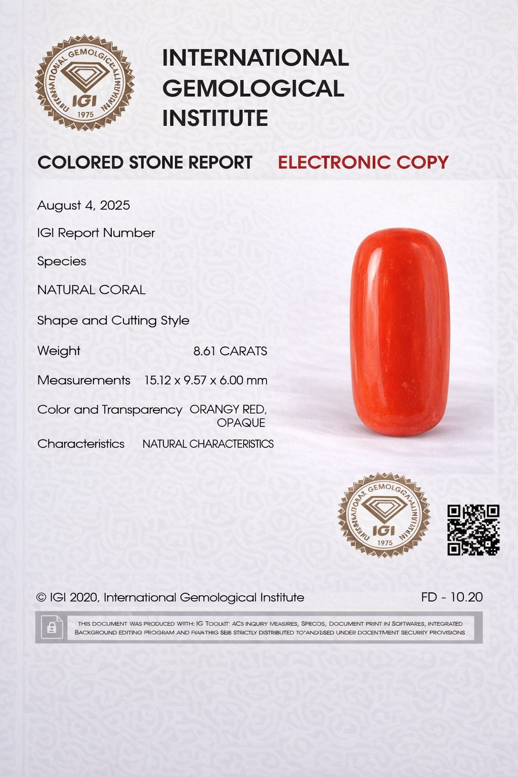 Natural Red Coral ( Italian Moonga ) 8.61 Carat