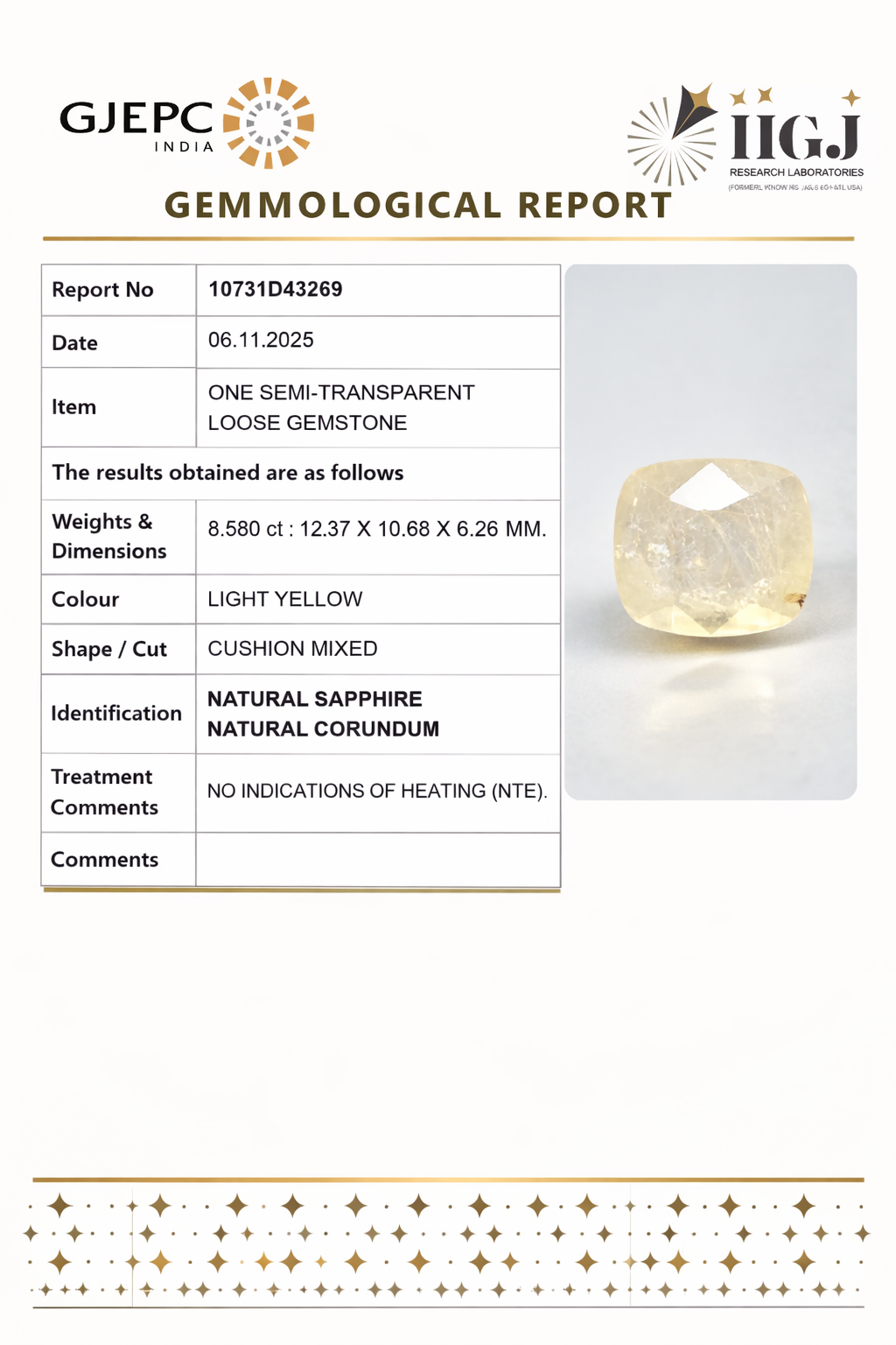 Natural yellow sapphire ( pukhraj )  8.58 Carat ( Sri Lanka Origin )