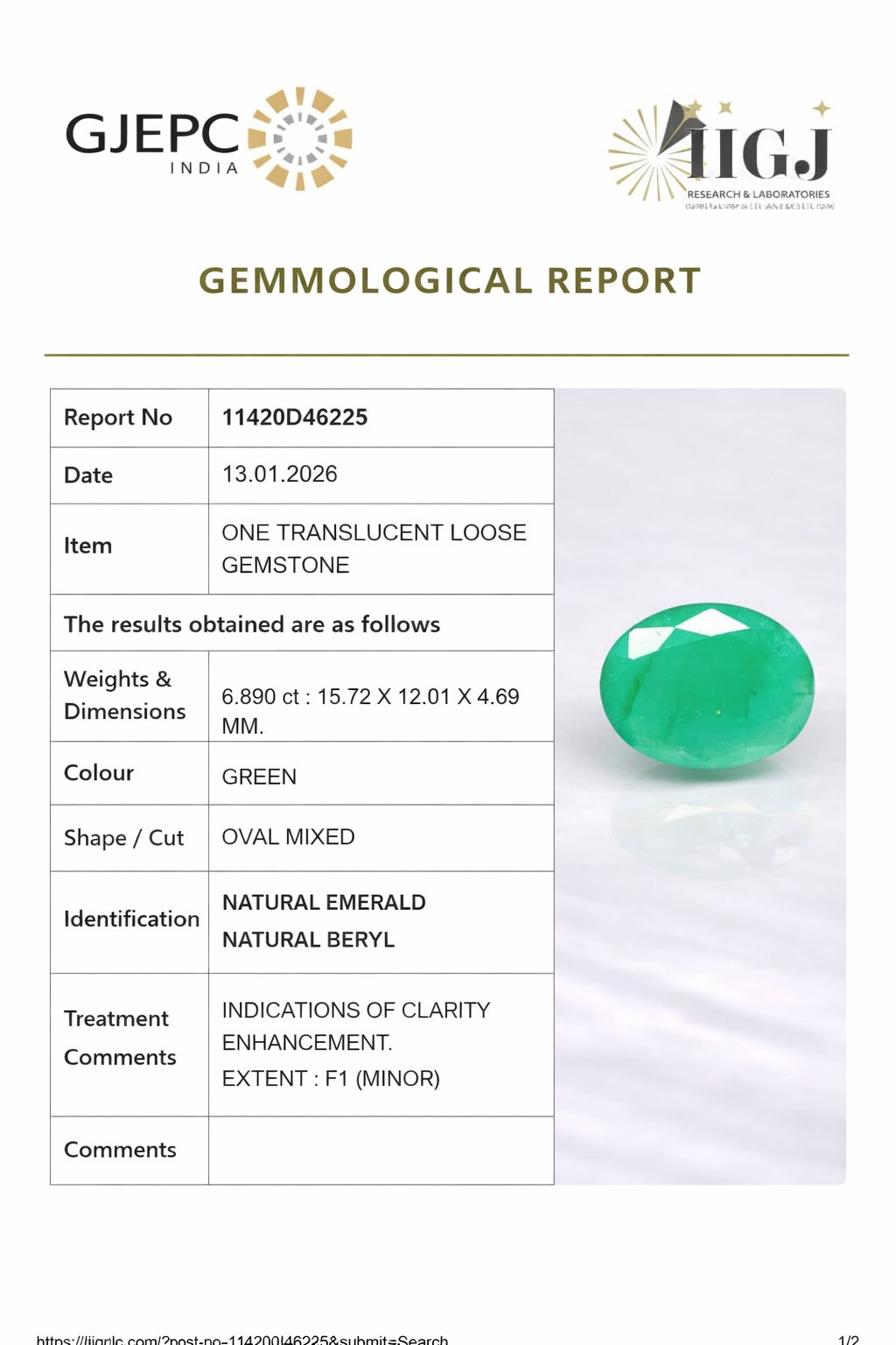 Natural Zambian Emerald ( Panna ) 6.89 Carat