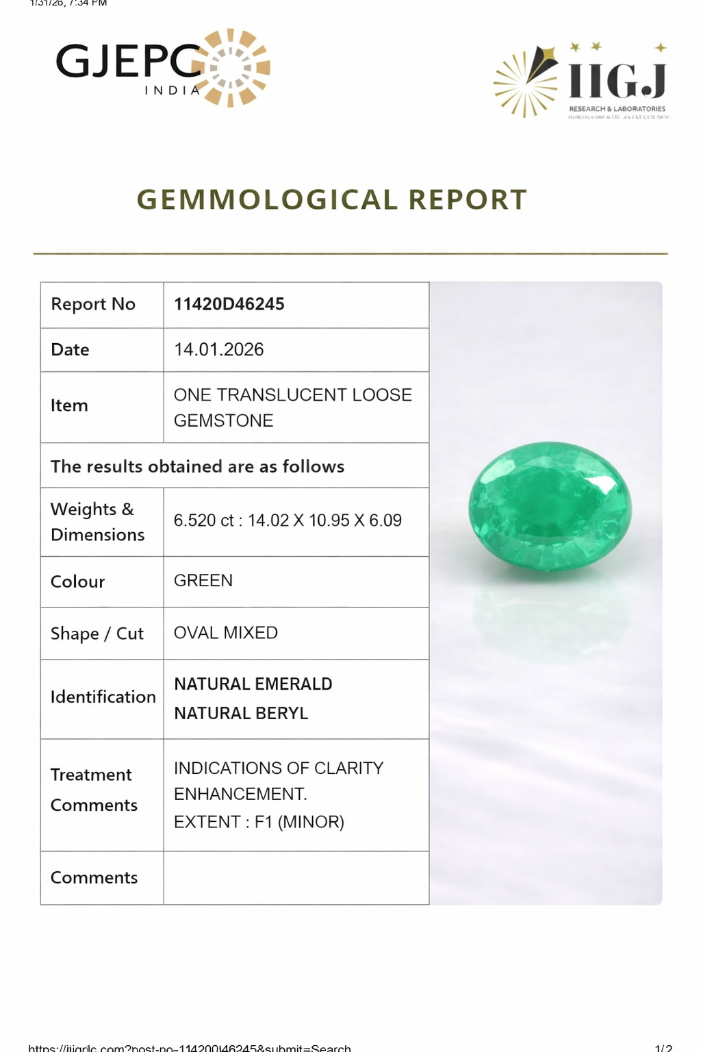 Natural Zambian Emerald ( Panna ) 6.52 Carat