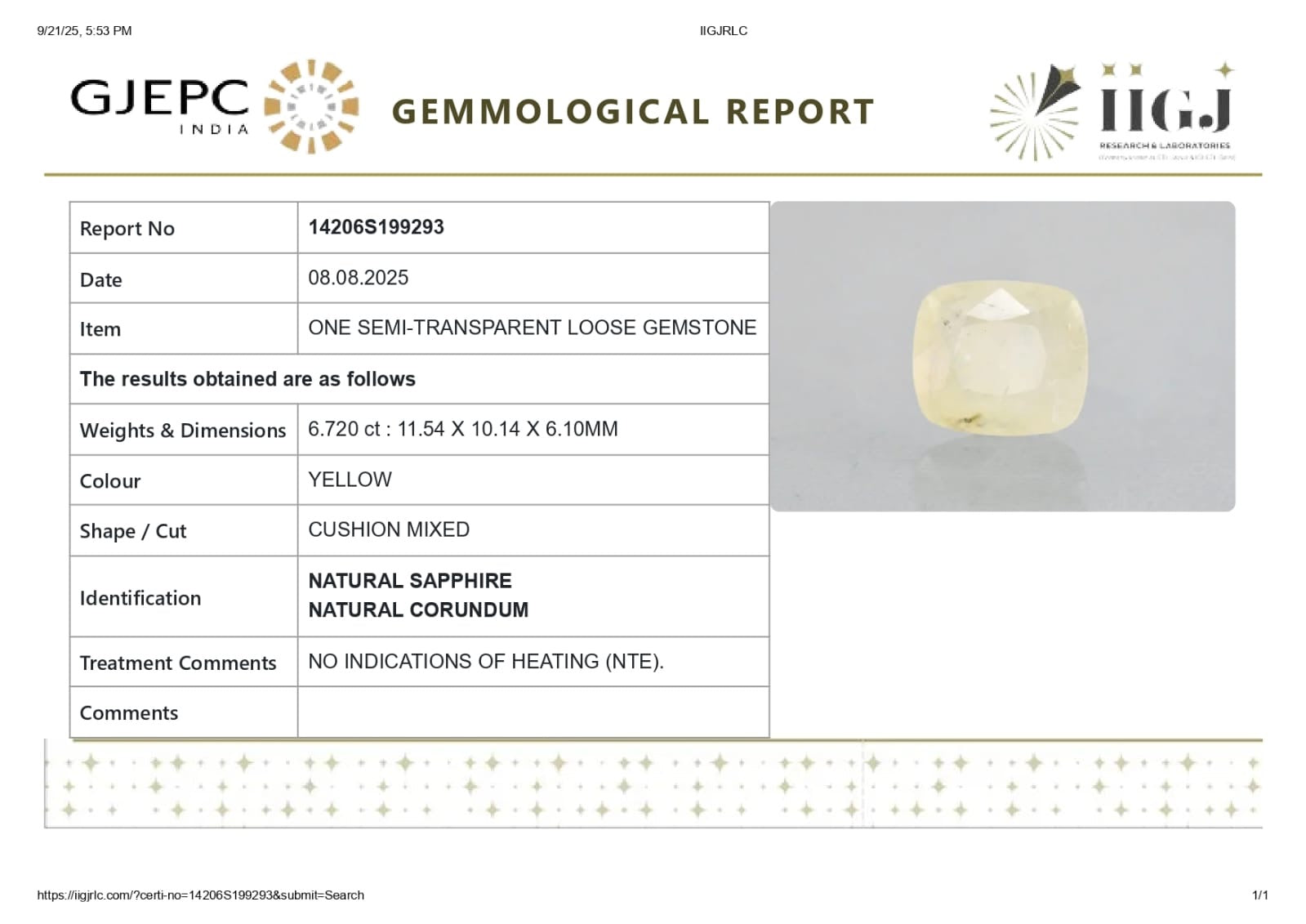 Natural Yellow sapphire ( pukhraj )  6.72 Carat (Sri Lanka Origin)
