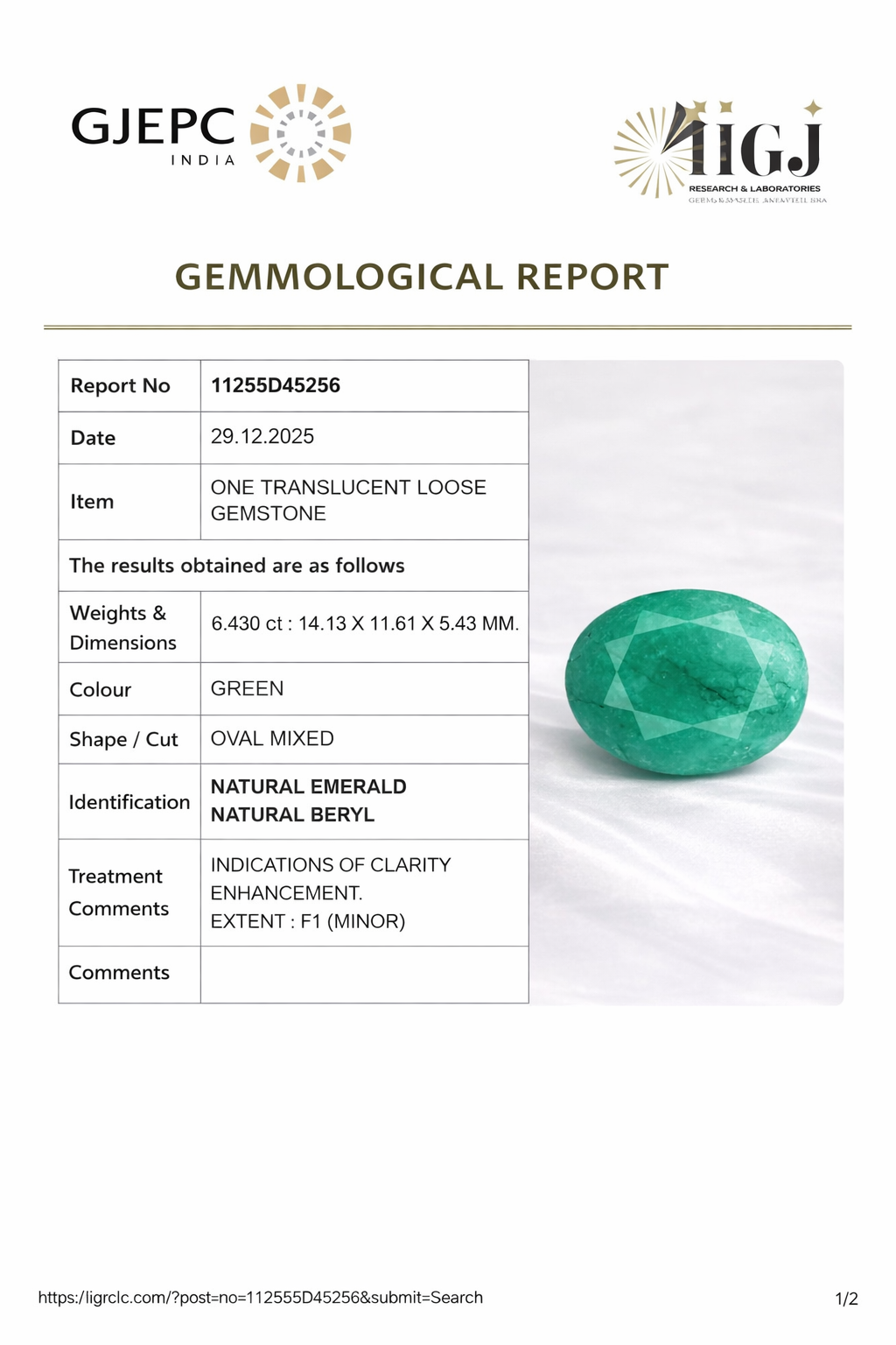 Natural Zambian Emerald ( Panna ) 6.43 Carat