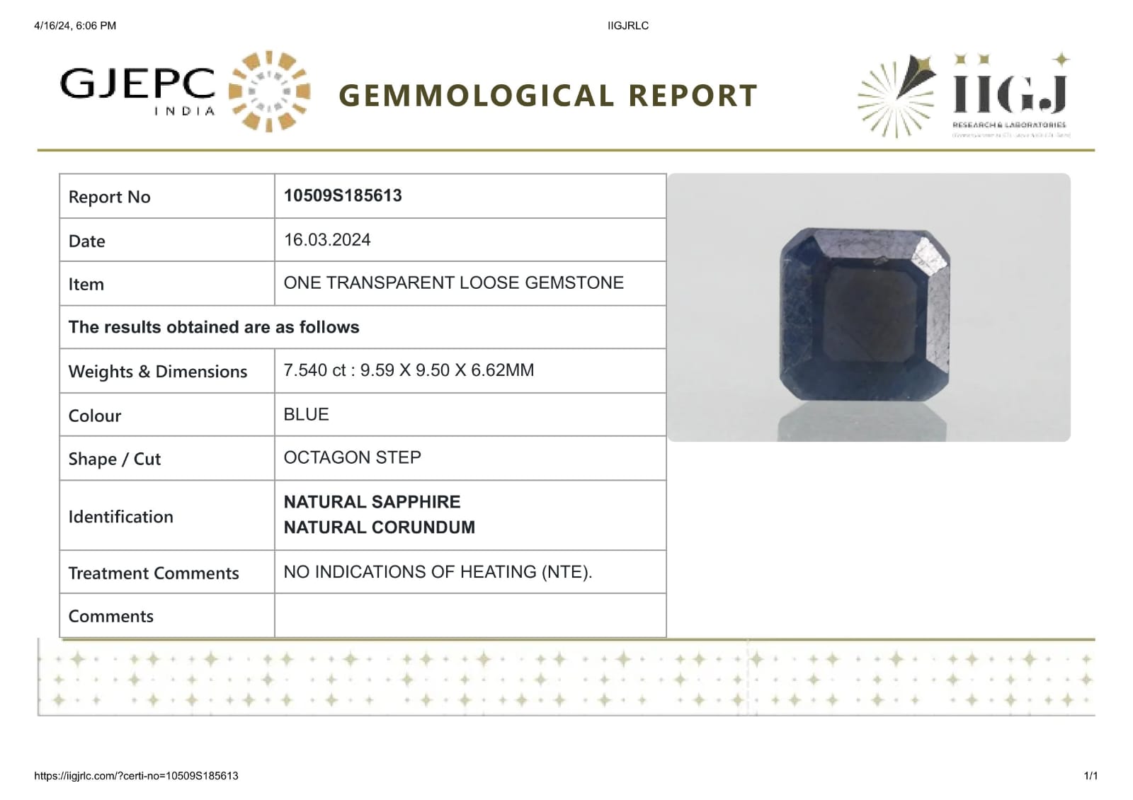 Natural Blue sapphire ( Neelam ) 7.54 Carat ( Sri Lanka Origin )