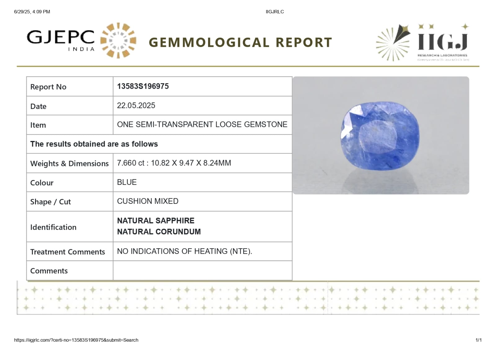 Natural Blue sapphire ( Neelam ) 7.66 Carat ( Sri Lanka Origin )