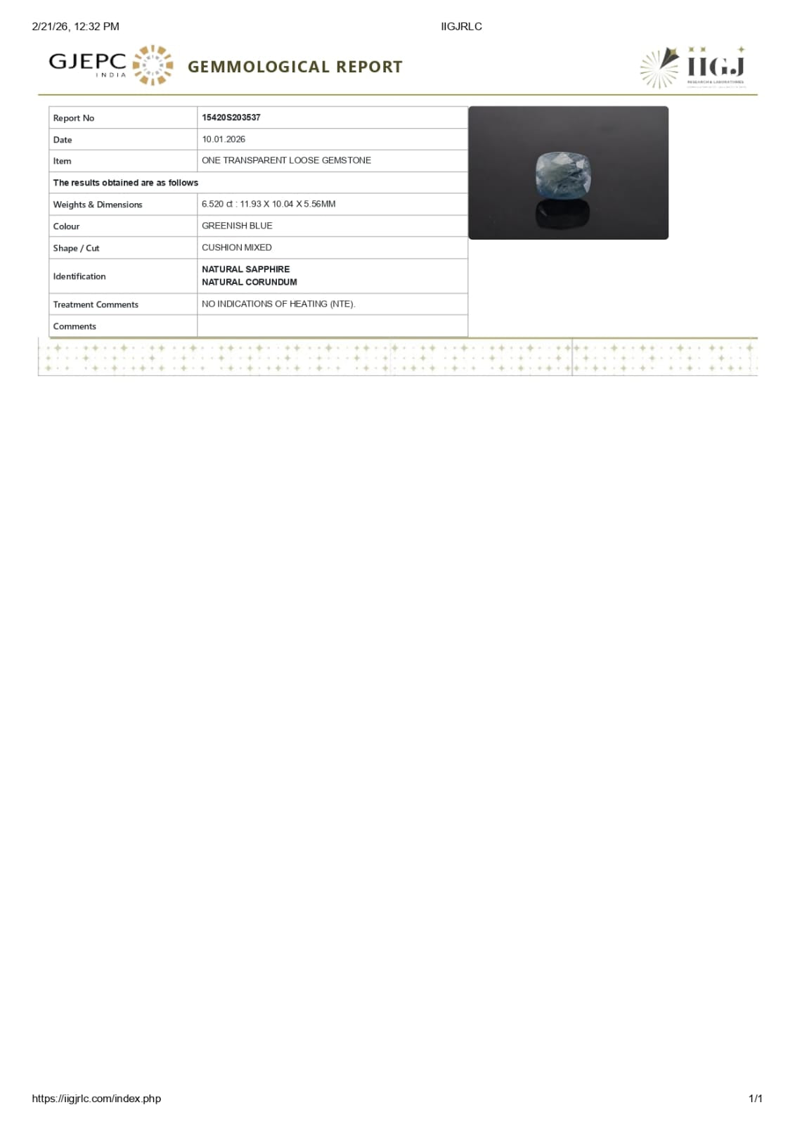 Natural Blue sapphire ( Neelam ) 6.52 Carat (Sri Lanka Origin)