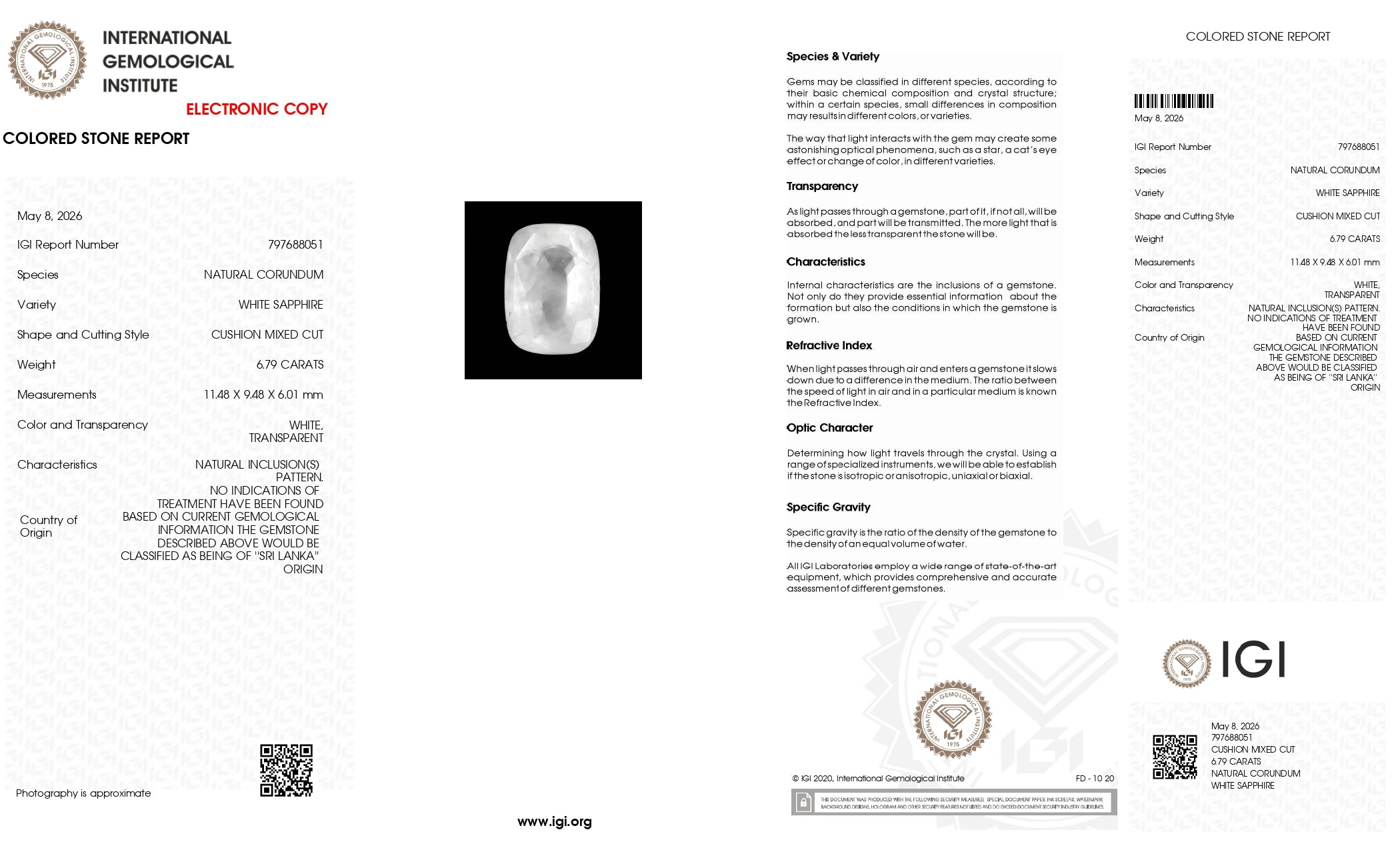 Natural White sapphire 6.79 Carat (Sri Lanka Origin)