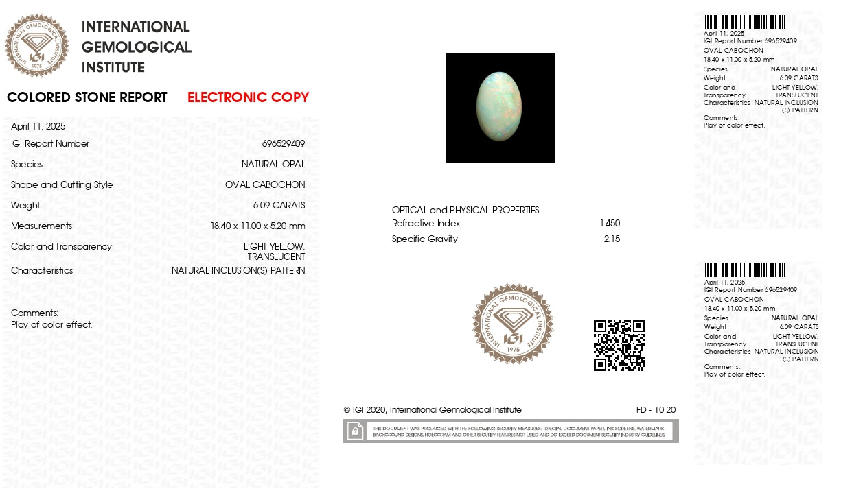 Natural Australian  White Opal 6.09 Carats