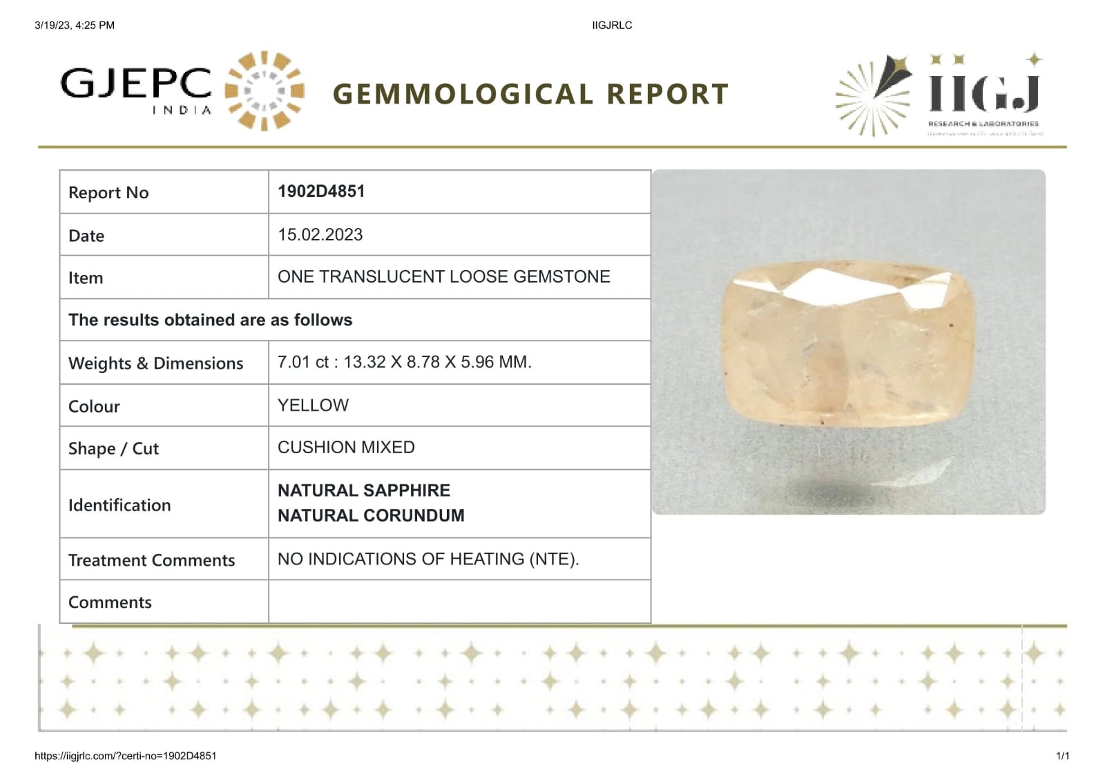 Natural yellow sapphire ( pukhraj )  7.01 Carat ( Sri Lanka Origin )i