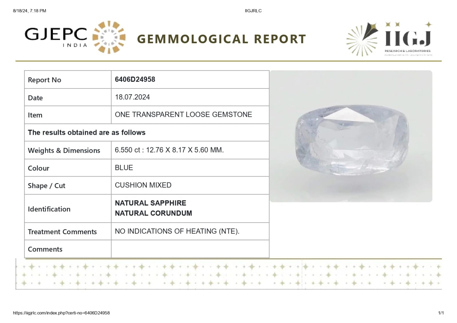 Natural Blue sapphire ( Neelam ) 6.55 Carat (Sri Lanka Origin)