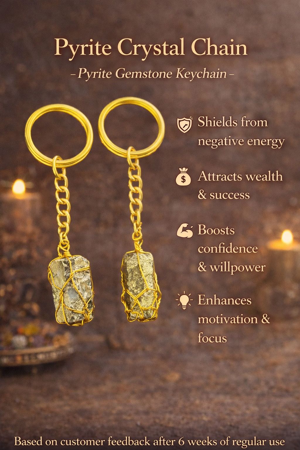 Pyrite Crystal Keychain, Pyrite Gemstone Keychain